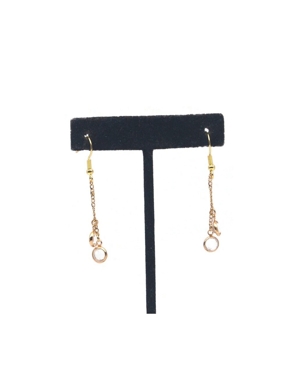 Vintage Gold Tone Dangle Earrings with Bezel Set Clear Crystals.